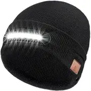 RANCOVY LED Beanie with Light, Unisex USB Rechargeable Headlamp Beanie Flashlight Beanie Hat for Men Women, Black, One Size