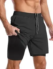 [Aolesy] Men’s 2 in 1 Running Shorts -5''/7'' Quick Dry Workout Gym Shorts with Pockets, Tennis Training Athletic Shorts