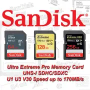 SanDisk Extreme 16GB 32GB 64GB 128GB 256GB SD Memory Card Video Camera U3 Lexar