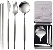 Do Buy Portable & Reusable Stainless Steel Travel Cutlery Set，Folding Utensil Set with Case ，for Camping, Picnic, Office and On-The-Go (Pocket Sized Flatware Set) (Black) (silver)