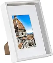 1x White A4 (8" x 12") 3D Deep Box Frame with White A5 Mount - Glass Shadow Photo Picture Flower Craft Memory Art Wall Display - By Nicola Spring