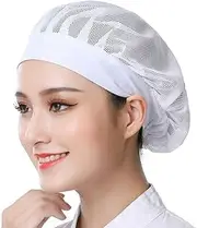 [Andy's Orchids] 6pcs Unisex Chefs Hat, Kitchen Cooking Chef Mesh Cap, Food Service Elastic Hair Nets, Baker Waiter Adjustable Work Caps White, White, 1