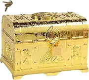 Treasure Chest Box for Kids, with Lock Decorating Props Mini Gift Adventurous Treasure Box Storage for Halloween, Classroom, Gold