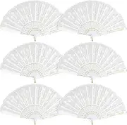 6 Packs White Spanish Floral Folding Hand Fan Women Lace Fan Handheld Fans for Wedding and Home Decoration