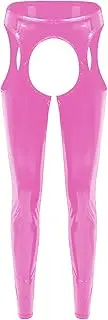 [TiaoBug] Womens PVC Leather Wet Look Crotchless Thigh-High Tights Suspender Pants Leggings Long Trousers