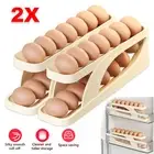 2*Dispenser Auto Rolling 2 Tier Storage Rack Egg Holder for Refrigerator Drawers