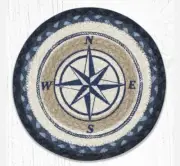 Set of 2 Braided Jute Round Placemat/Trivet/Swatch. COMPASS ROSE. Earth Rugs.10"