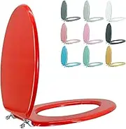 Elongated Toilet Seat Wood Toilet Seat Prevent Shifting with Zinc Alloy Hinges American Standard Size Toilet Seat Easy to Install also Easy to Clean (Elongated,Sparkling Christmas Red)