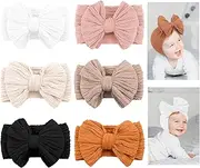 LALAURA 6pcs Baby Girl Bows Stretchy Soft Nylon Headbands Elastic Hair Bands with Bows For Newborn Baby Girls Infant Toddlers Kids(brown)