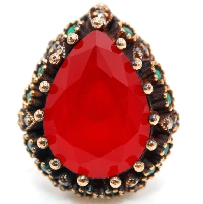 Ottoman Empire Style 5CT Fire Garnet & Topaz 925 Sterling Silver Ring Sz 7 BT2