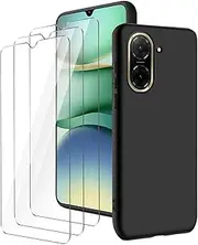 LYZXMY Case for Xiaomi Redmi A5 4G/Xiaomi Poco C71 (6.88 Inches) Black Mobile Phone Case + 3 Tempered Glass Screen Protector Case Soft Silicone TPU Protective Cover