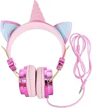 LIFKICH Wired Headset Rhinestone Earphone for Cellphone Gaming Headset Volume Control Unisex Cat Ear Style 108db Safe for Children