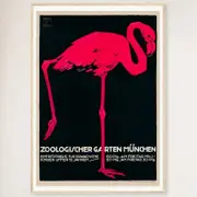 Galrie Munich Zoo Vintage Pink Flamingo Poster by Ludwig Holhwein for Home Decor, Wood Frame, A3 30 x 42cm (12 x 16inch)
