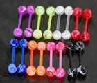 20 Pc (10 Pairs) UV Marble Flexible Bar Tongue Rings, Nipple Barbells No Metal