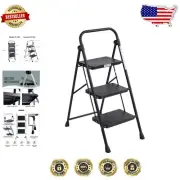 3-Step Folding Step Stool: Sturdy Steel Ladder, 330lbs, Perfect for Home/Office