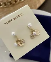 Tory Burch Heart Shaped Pearl Golden Earrings Perfect Holiday Gift Valentine