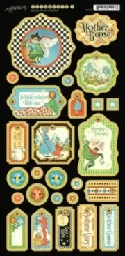 Graphic 45 Mother Goose Collection Chipboard Tags Buttons Captions Journaling
