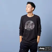 在飛比找momo購物網優惠-【JEEP】男裝 吉普車圖騰印花休閒長袖T恤(黑色)