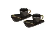 2pc Tempa Asteria 100ml Espresso Coffee Cup Mug w Plate Spoon Drinkware Set BLK