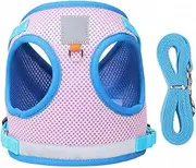 Double, Soft and Breathable Dog Harness Leash Vest, Adjustable Pet Safety Belt with Reflective Strap Extra Traction Ring for Lights or Bells (S)