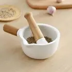 with Wood Handle Hand-held Mashing Jar Pottery Grinding Bowl Food Supplement
