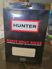 NEW NIB Hunter Original Tall Fleece Welly Boot Socks Cream Size M Cable Cuff