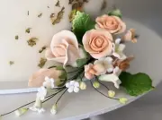 Peach Roses Spray Bouquet Sugar flower wedding birthday cake decoration