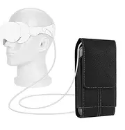 Geekria VR Battery Case Compatible with Apple Vision Pro, Portable Battery Pack Holster Case, Vegan Leather Power Bank Belt Clip, Card Holder Battery Protection Accessory (Black)
