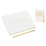 100 Pages Wedding Guest Reception Signature Book with Pen Signboard, Gold