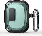 [JAKPAK] Compatible with Google Pixel Buds A-Series Case Cover [Front LED Visible] Shockproof Protective Case with Keychain Secure Lock Design Hard PC Case Cover for Pixel Buds A 2021 Green