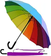 [COLLAR AND CUFFS LONDON] Windproof 60mph - 16 Ribs For Super-Strength - Extra Strong - Triple Layer Reinforced Frame with Fiberglass - StormProtector Straight Umbrella - Auto Open - Rainbow Men Women, Multicoloured, One Size, Classic