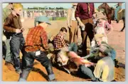 Linen Postcard Boys' Ranch Branding Old Tascosa Amarillo Texas c1940s