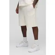 Mens Ecru Plus Zig Zag Crochet Relaxed Fit Shorts