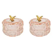 2x Urban Gold Bee Glass Round Trinket Box Tabletop Display Home Decor Pink 7cm