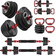 Li Fitness Adjustable Dumbbell Set, 10KG/15KG/20KG Weights, 4-in-1 Dumbbell Set with Connector for Home Gym, Used as Dumbbell, Kettlebell, Barbell, Push-up Stand, Fitness Equipment for Men/Women