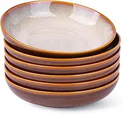 LERATIO Large Pasta Bowls,38oz Ceramic Pasta Bowls,9.0" Reactive Glaze Pasta Bowl Set of 6,Microwave & Dishwasher,Oven Safe,Wide Serving Bowls for Salad,Pasta,Fruit,Scratch Resistant-Khaki