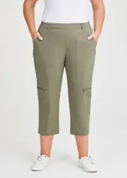 [Virtuelle] Taking Shape Castaway Cargo 3 / 4 Pocket Pant Size 24 in Khaki, Viscose - Plus Size Women's Clothing Khaki