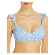 Aqua Swim Women Fringed Thin Strap Bikini Swim Top Blue Size S 0237