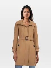 Brown Wool Single Breasted Belted Coat