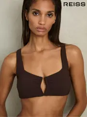 Reiss Mocha Alba V-Front Bikini Top (AE6499) | $140