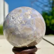 238G Natural Sakura Flower Agate QUARTZ Sphere Crystal Ball Healing