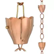 Alternative Downspout Polished Copper Crocus Rain Chain 8-1/2' w/ Gutter clip