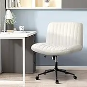 OIKITURE Armless Desk Office Chair with Wheels, Extra Wide Office Chair with Crossed Legs and Sherpa Fabric Backrest,Swivel & Height Adjustable,180KG Max,for Home Office Meeting Room Reception Room