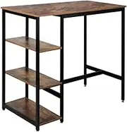 LEVEDE Bar Table with Sturdy Frame, Vintage Dining Table with Storage Shelves, Multi-Purpose Table for Kitchen, Living Room, Office, 120kg Capacity, 110 x 60 x 100cm, Rustic Brown