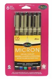 Sakura MICRON Pens 6 pc set .45 mm point fine line (05) #30065 BASIC PIGMA New!