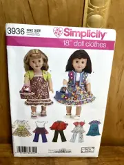 Simplicity Sewing Pattern 3936, 18" Doll clothes, Andrea Schewe, Uncut