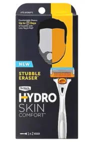 Schick Hydro Skin Comfort Stubble Eraser Razor Set- 1 Razor Handle, 2 Cartridges