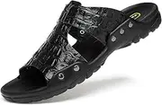 [ARENVO] Men's Open Toe Leather Sandals, Breathable Soft Non-Slip Summer Men's Beach Shoes Open Toe Shoes Sports Sandals for Beach Pool Slides 43 Black