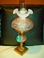 FENTON CARNIVAL STUDENT LAMP IRIDOSCENT OPALESCENT PINK HAMELION GLASS