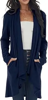 [LACOZY] Women's Open Front Long Cardigan Draped Snap Buffalo Plaid Shirt Kimono Cardigan Knit Sweater